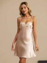 [Rosa] SilkSilky-ES Spaghetti Strap V Neck Camisón 003