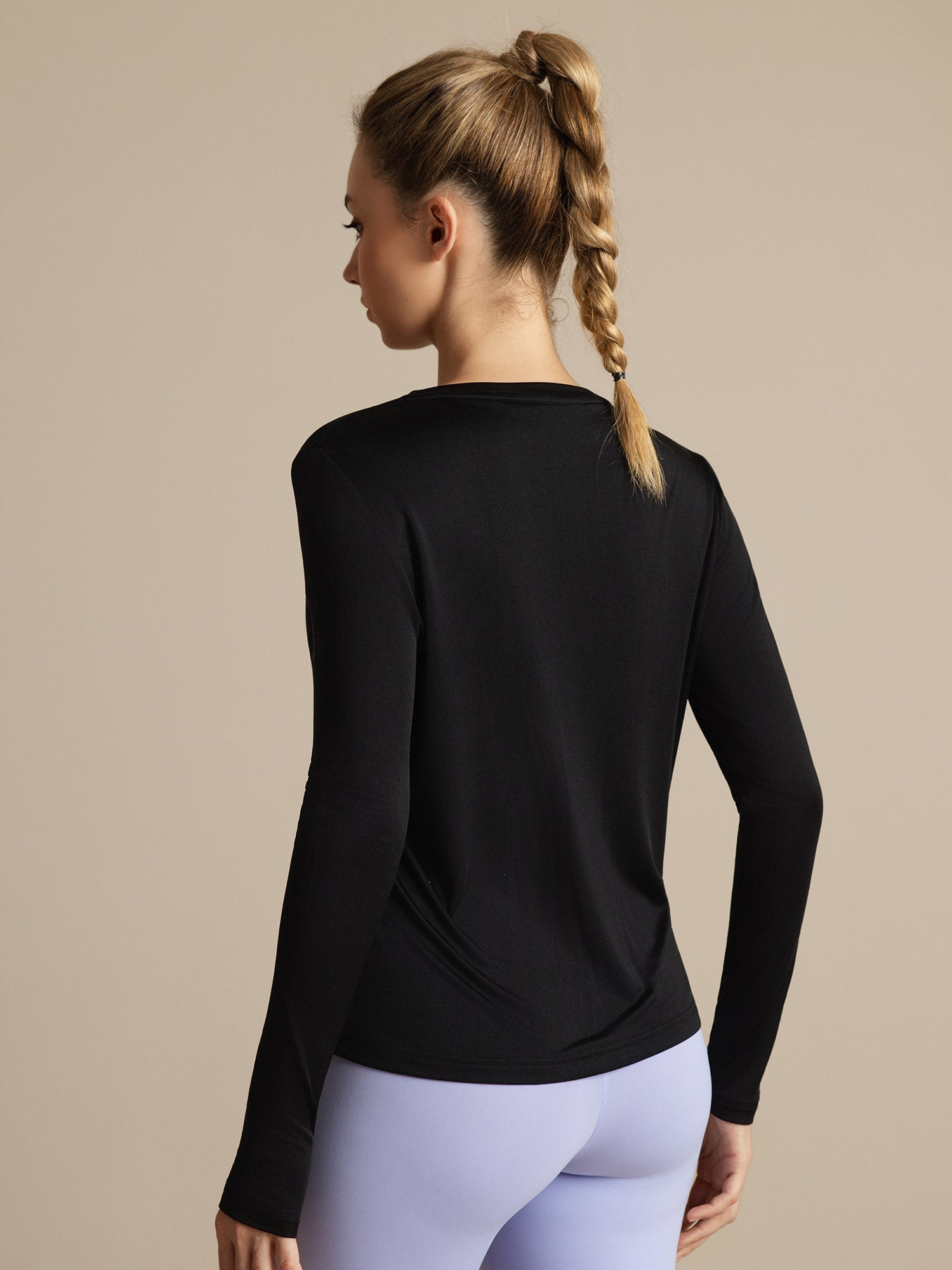 [Negro] SilkSilky-ES Manga larga Cuello Cerrado Camisetas de Mujer 002