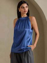 [Verde Azulado Real] SilkSilky-ES Sleeveless Halter Camisetas de Mujer 003
