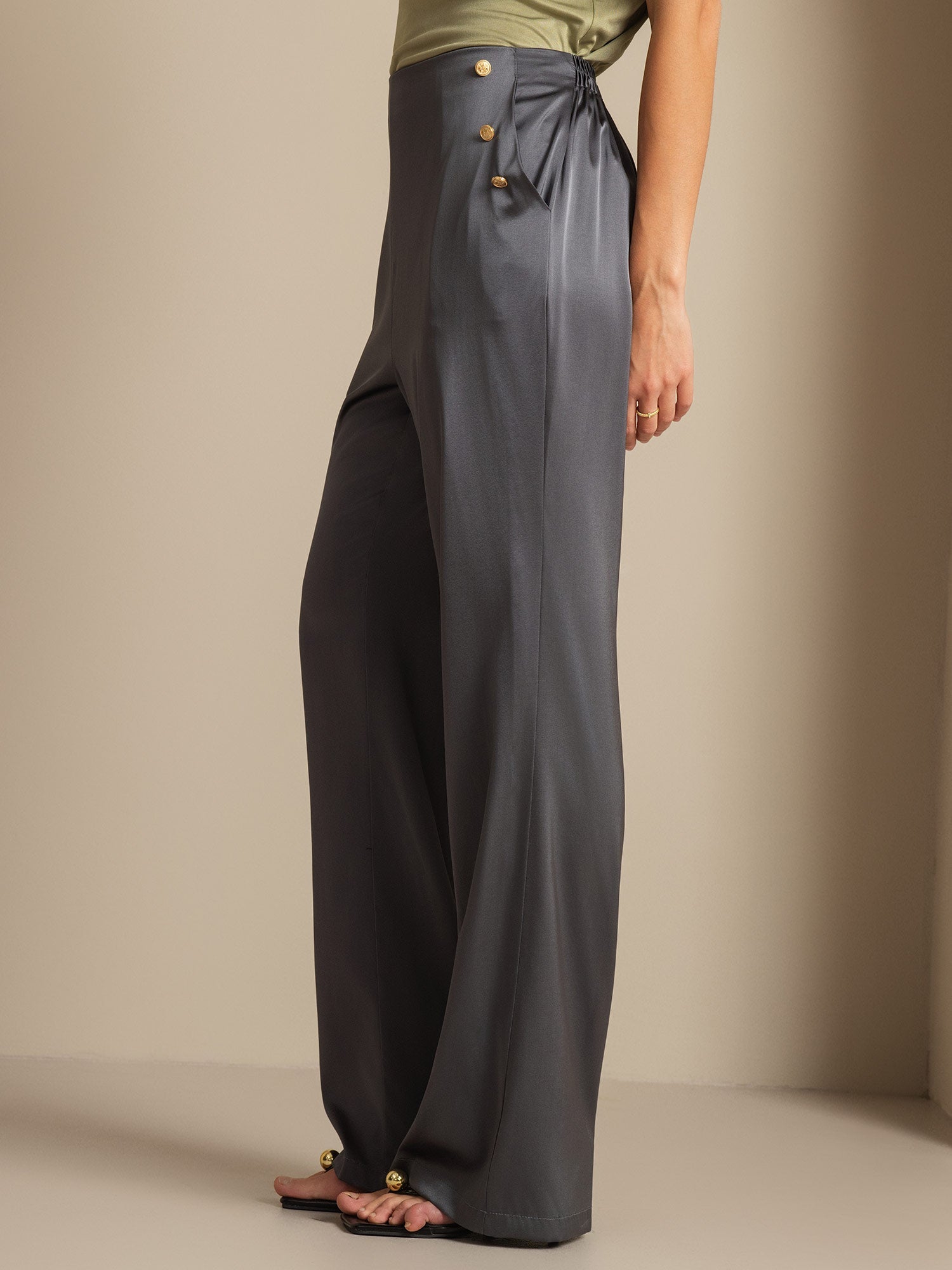 [Gris Oscuro] SilkSilky-ES 19Momme Seda Womens Pants 006,