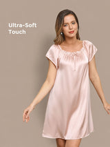 [Rosa Claro] SilkSilky-ES Cap Sleeve Square Neck Camisón 001