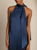 [Azul Oscuro] SilkSilky-ES Sleeveless Halter Vestido 005