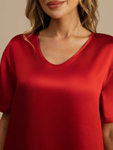[Vino] SilkSilky-ES Half Sleeve V Neck Camisón 005