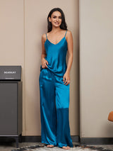 [Azul Real] SilkSilky-ES Spalline Sottili Cuello en V Conjunto de tirantes 003