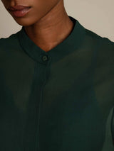 [Verde Oscuro] SilkSilky-ES Seda Pura Womens Shirt 004