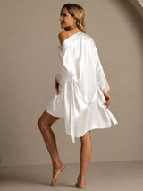 [Blanco] SilkSilky-ES 3/4 Sleeve V Neck Conjunto de camisón y bata 002