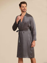 [Ginkgo Negro] SilkSilky-ES Long Sleeve V Neck Bata de hombre 004