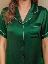 [Verde] SilkSilky-ES Short Sleeve Lapel Collar Pijamas de mujer 004