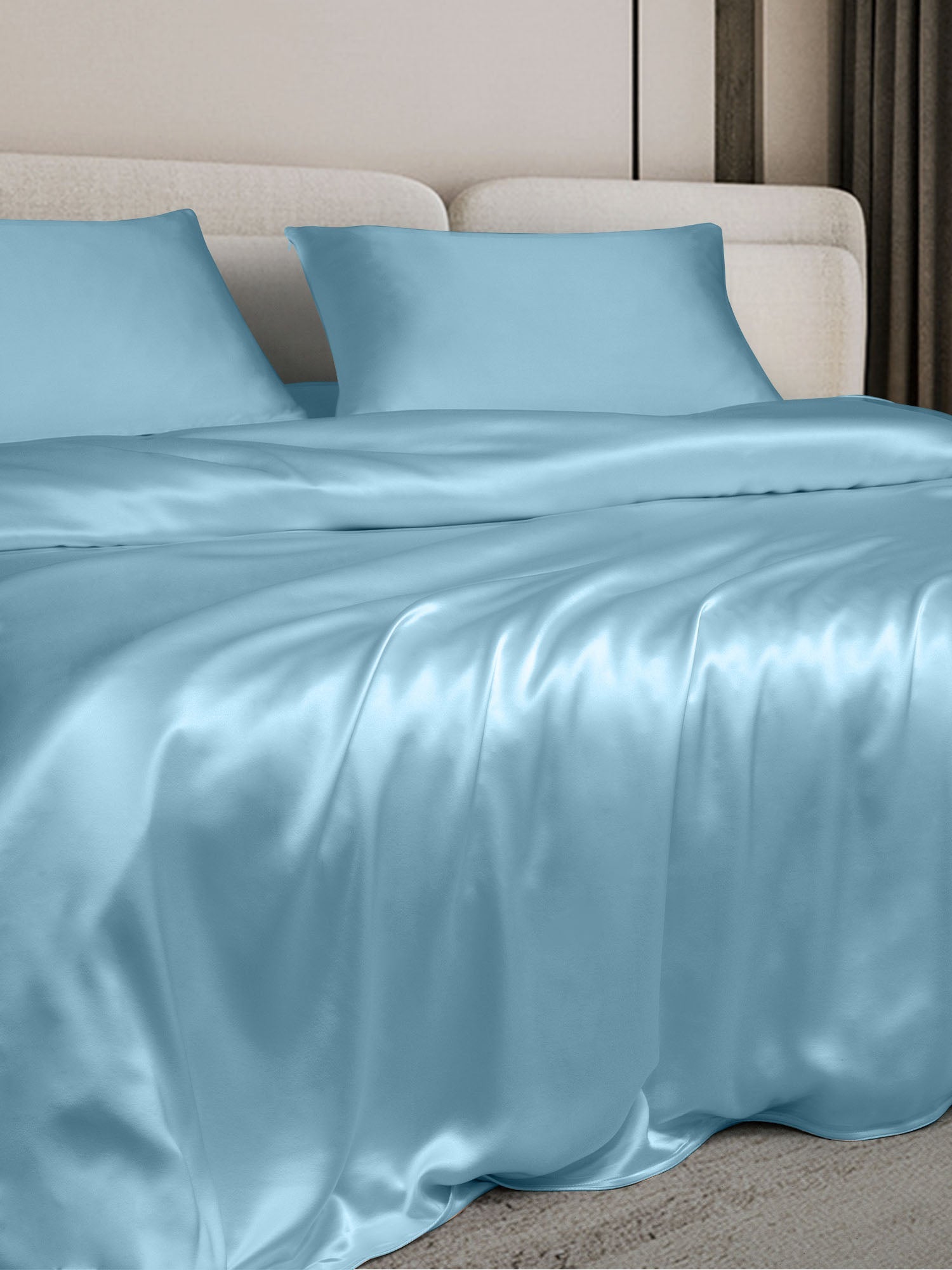 [Azul Claro] SilkSilky-ES 19Momme Juego de ropa de cama 003