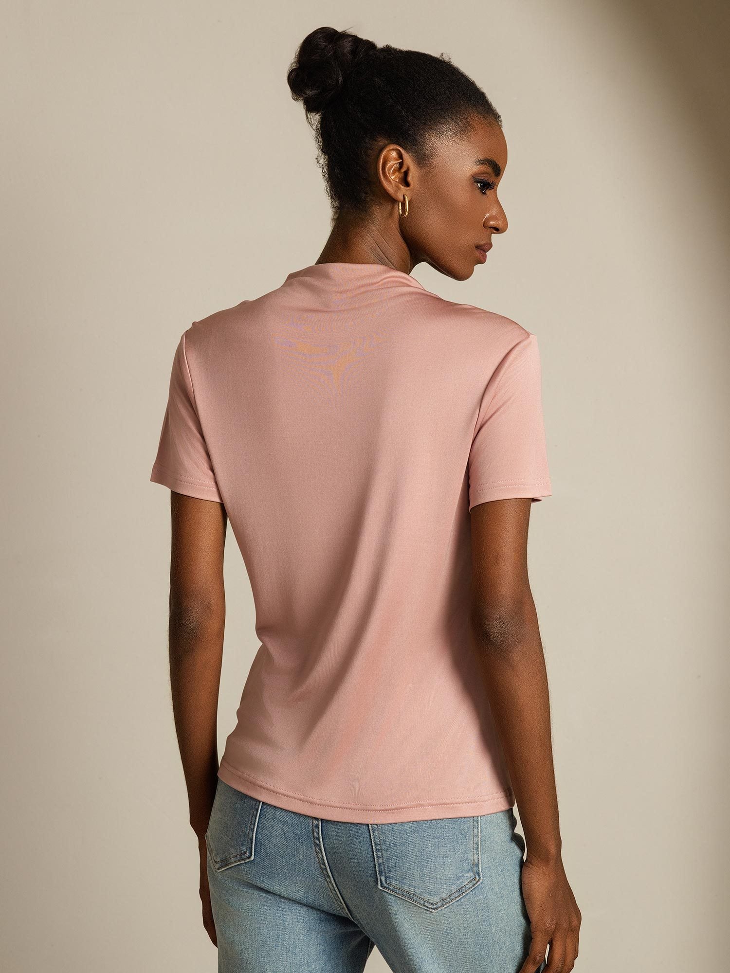 [Rosa] SilkSilky-ES Seda Pura Cuello Camisero Camisetas de Mujer 002