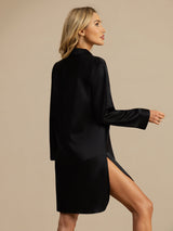 [Negro] SilkSilky-ES Long Sleeve Lapel Collar Camisas de dormir 002