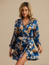 [Dragón Navy] SilkSilky-ES 3/4 Sleeve Bata de mujer 005