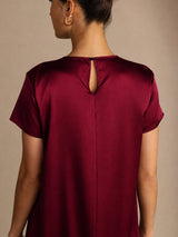 [Rojo Oscuro] SilkSilky-ES Short Sleeve Crew Neck Vestido 003
