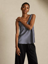 [Gris Oscuro] SilkSilky-ES Sleeveless V Neck Top de tirantes 006