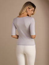 [Gris Claro] SilkSilky-ES Half Sleeve Camisetas de Mujer 002