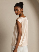 [Beige] SilkSilky-ES Cap Sleeve Round Neck Camisetas de Mujer 007