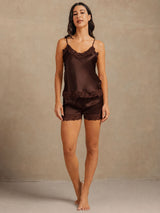 [Marrón] SilkSilky-ES Spaghetti Strap V Neck Conjunto de tirantes 006