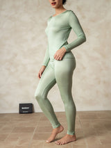 [Verde] SilkSilky-ES Long Sleeve Round Neck Ropa Interior Larga Mujer 002