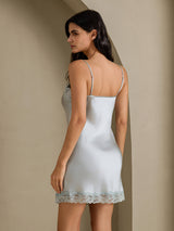 [Azul Grisáceo] SilkSilky-ES Spaghetti Strap V Neck Camisón 002