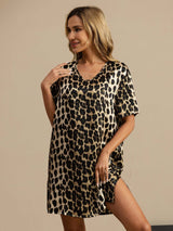 [Leopardo] SilkSilky-ES Half Sleeve V Neck Camisón 004