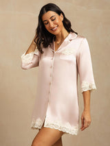 [Rosa] SilkSilky-ES Seda Pura Cuello Camisero Camisas de dormir 008