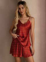 [Cadena Burdeos] SilkSilky-ES Spaghetti Strap V Neck Conjunto de tirantes 005