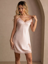 [Rosa] SilkSilky-ES Spaghetti Strap V Neck Camisón 007