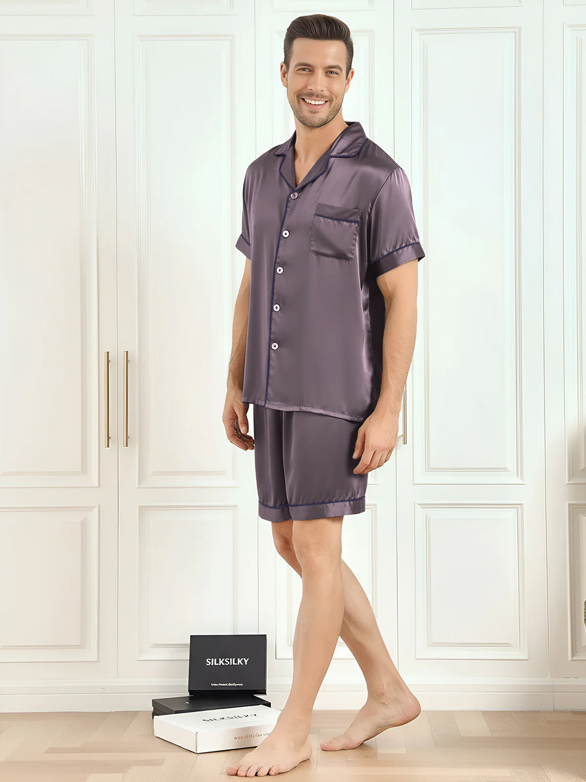 [Gris Púrpura] SilkSilky-ES Mens Pajamas 005,