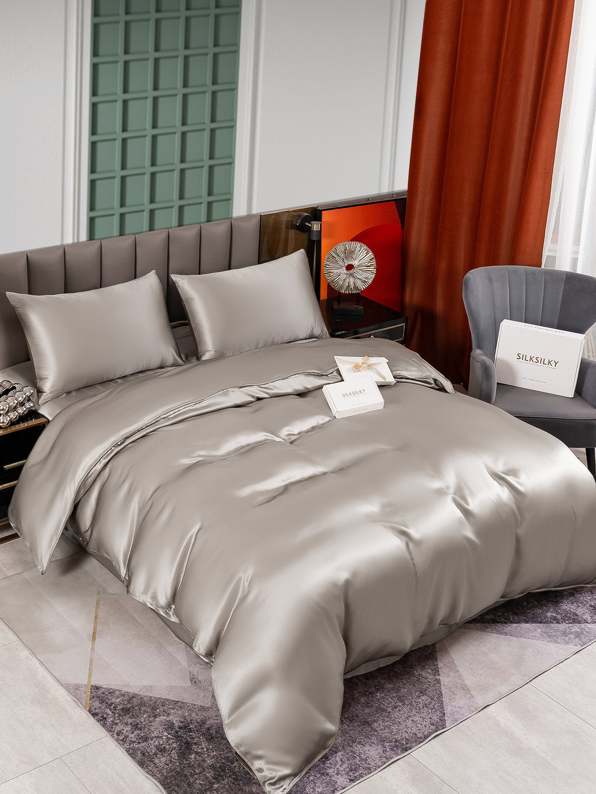 [Gris] SilkSilky-ES 25Momme Seda Pura Bedding Set 002