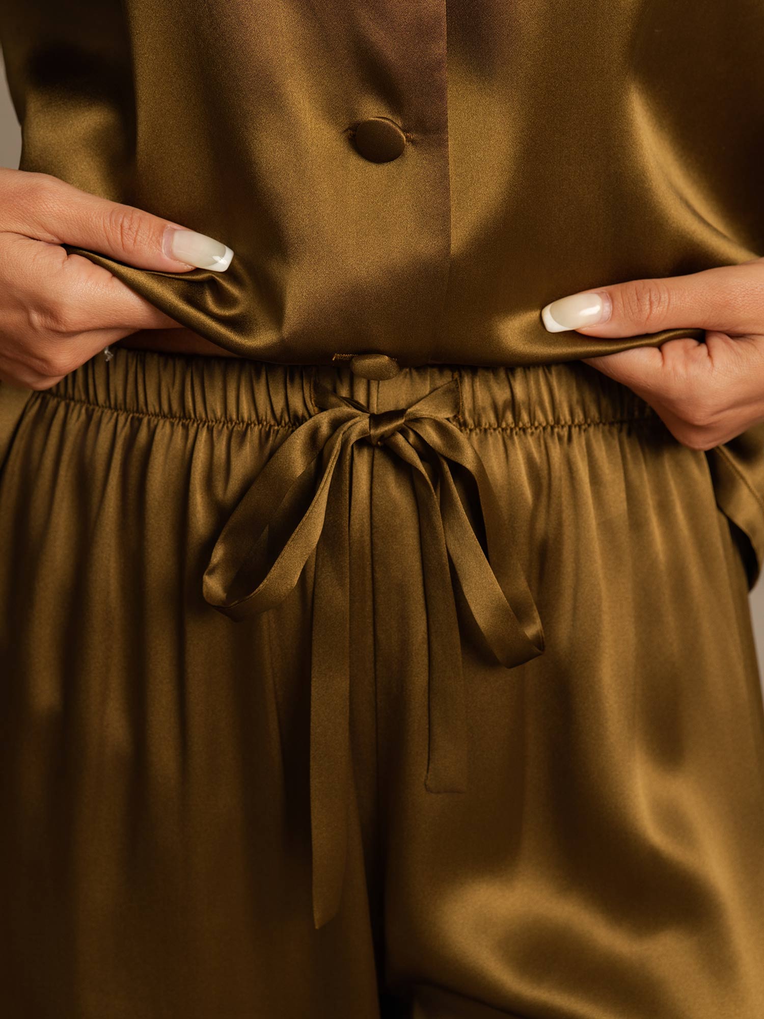 [Marrón] SilkSilky-ES Seda Pura Womens Pajamas 007,