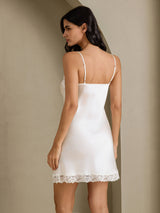 [Blanco] SilkSilky-ES Spaghetti Strap V Neck Camisón 002