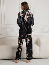 [Negro] SilkSilky-ES Long Sleeve Lapel Collar Pijamas de mujer 002