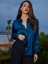 [Azul Real] SilkSilky-ES Long Sleeve Lapel Collar Blusas de Mujer 006