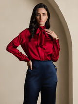 [Vino] SilkSilky-ES Long Sleeve Tie Neck Blusa 003