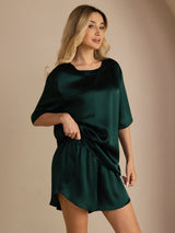 [Verde Oscuro] SilkSilky-ES Short Sleeve Round Neck Pijamas de mujer 006