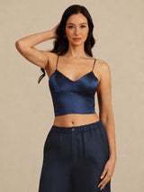 [Azul Oscuro] SilkSilky-ES Spaghetti Strap V Neck Top de tirantes 001