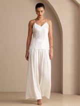 [Blanco] SilkSilky-ES Spaghetti Strap V Neck Top de tirantes 005