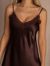 [Marrón] SilkSilky-ES Spaghetti Strap V Neck Camisón 004