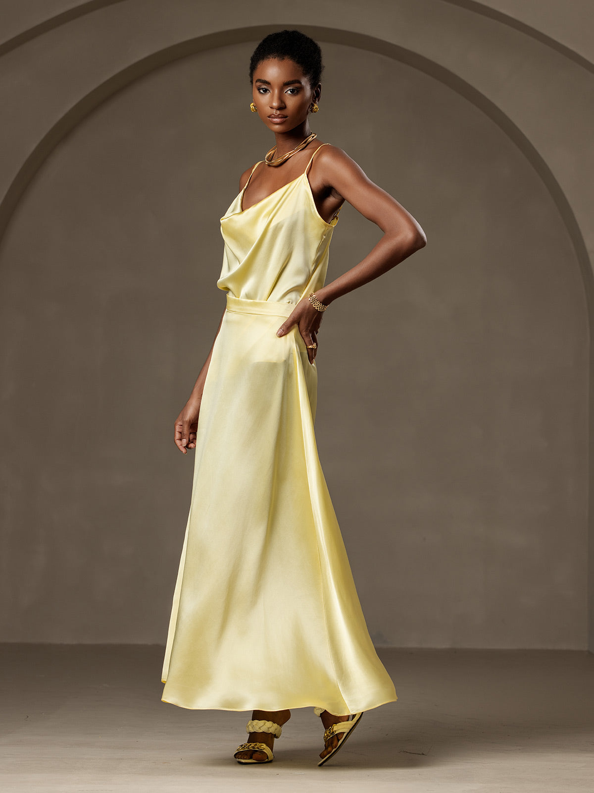 [Amarillo Claro] SilkSilky-ES 19Momme Seda Skirt 007