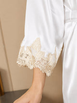 [Blanco] SilkSilky-ES 3/4 Sleeve V Neck Conjunto de camisón y bata 005
