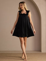 [Negro] SilkSilky-ES Sleeveless Square Neck Camisón 005