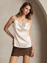 [Beige] SilkSilky-ES Spaghetti Strap Cowl Neck Top de tirantes 001