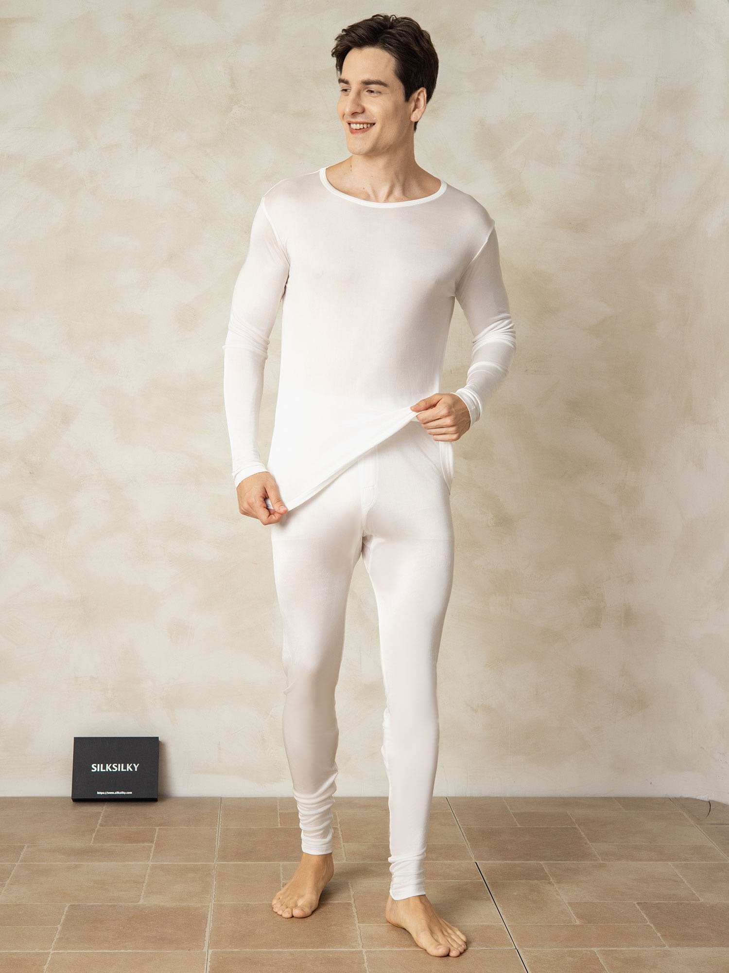 [Blanco] SilkSilky-ES Seda Mens Pajamas 003