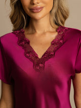[Vino] SilkSilky-ES Short Sleeve V Neck Camisón 004