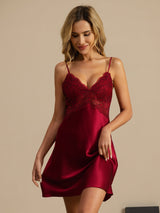 [Vino] SilkSilky-ES Spaghetti Strap Deep V Neck Camisón 003