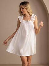 [Blanco] SilkSilky-ES Sleeveless Square Neck Camisón 001