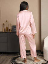 [Rosa Claro] SilkSilky-ES Long Sleeve Lapel Collar Pijamas de mujer 002