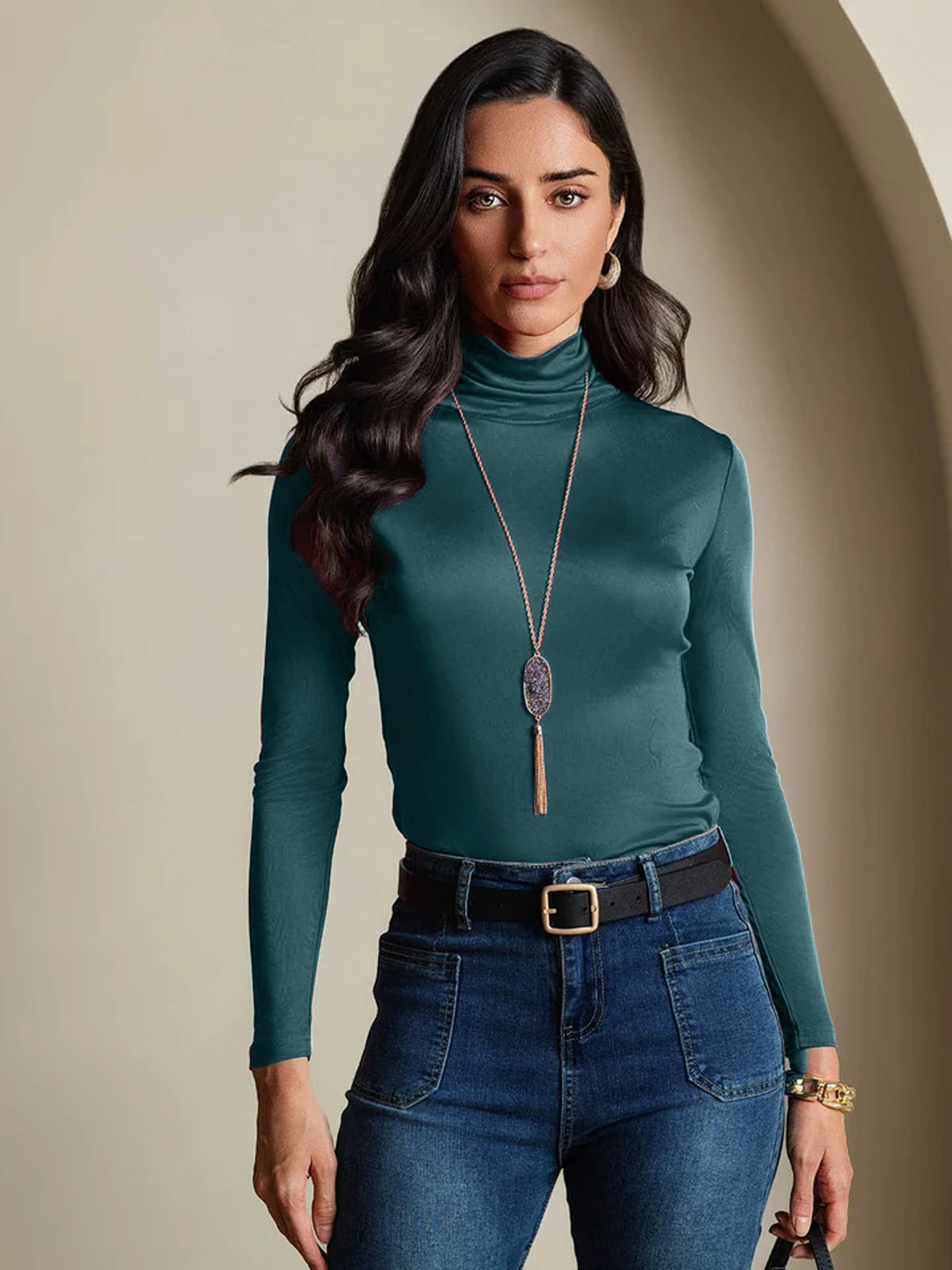 [Verde Oscuro] SilkSilky-ES Seda Womens T-Shirt 001,