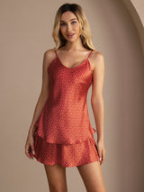 [Ginkgo Burdeos] SilkSilky-ES Spaghetti Strap V Neck Conjunto de tirantes 003