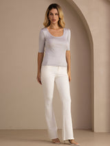 [Gris Claro] SilkSilky-ES Half Sleeve Camisetas de Mujer 005